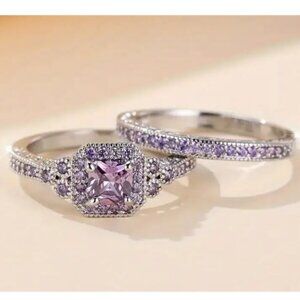 1.25 Carat Lab Created Cubic Zirconia & 14k Electro Plated Wedding Ring Set